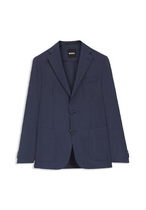 Heren blazer in marineblauw, enkel :knopssluiting, met inkeping in het revers, twee opgestikte zakken aan de voorkant, twee knopen, borstzakje, met label BOSS.