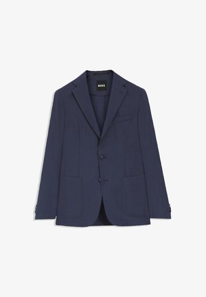 Herren-Sakko in Marineblau, einreihig mit Stegkragen, zwei aufgesetzten Fronttaschen, Zwei-Knopf-Verschluss und Brusttasche, mit dem Label BOSS.