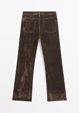 Massimo Dutti HIGH-WAIST FLOCKED - Bootcut jeans - mottled dark brown