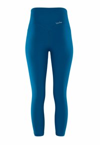 Hoge taille legging in een levendige turquoise kleur. Gemaakt van rekbaar materiaal met een gladde textuur en zonder zichtbare naden. Voorzien van een merkdetail.