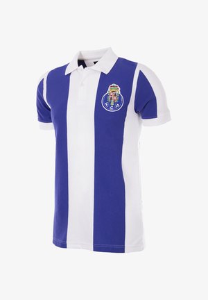 Blauw-wit verticaal gestreept poloshirt met een witte kraag en het FC Porto voetbalclub embleem op de linkerborst.