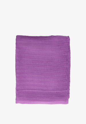 Coperta viola con texture a costine, piegata ordinatamente. I bordi sono rifiniti con una cucitura sottile, migliorando l'aspetto complessivo.