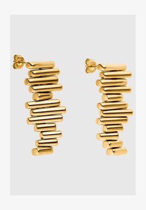 Kullast kõrvarõngad, millel on kihiline disain erinevate pikkuste ja ümarate kujunditega, luues tekstuurse ja modernse välimuse.