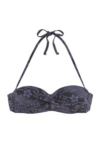 Top da bikini con stampa floreale in blu scuro, con design a fronte intrecciato. Spalline sottili e regolabili e chiusura a fiocco sul collo. Tessuto dalla consistenza morbida.