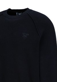 Schwarzer Sweatshirt mit geripptem Halsausschnitt und Raglanärmeln. Verfügt über ein dezentes, eingeprägtes Logo auf der Vorderseite. Strukturiertes Gewebe.