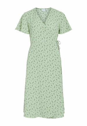VILA, VILOVIE S/S WRAP MIDI DRESS - NOOS - Robe de jour - smoke green