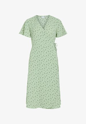 VILA, VILOVIE S/S WRAP MIDI DRESS - NOOS - Denní šaty - smoke green