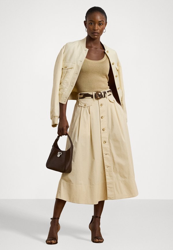 Button Front Micro Sanded Twill Skirt - A-line skirt - ivory beige2