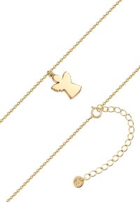 Zelta ķēdes kaklarota ar mazu eņģeļa formas piekariņu un regulējamu ķēdes sprādzi, beidzoties ar apļa piekariņu.