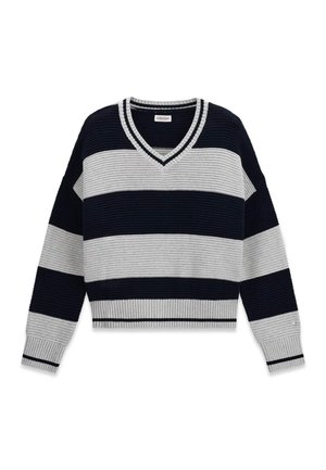 Guess Jeans, V-AUSSCHNITT PULLOVER - Jersey de punto - mehrfarbig, grundton blau