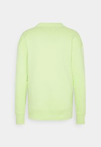 Sudadera verde claro con mangas largas, cuello redondeado, puños de canalé y una textura suave. Sin logotipos ni patrones visibles en la parte posterior.