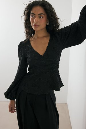 OVERLAP SLEEVE - Blusa - black