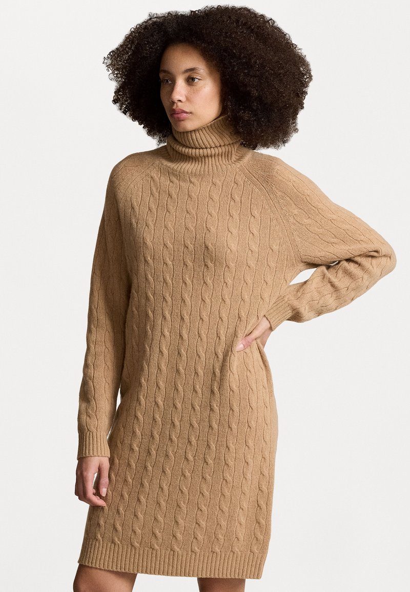 Polo Ralph Lauren CABLE WOOL-CASHMERE TURTLENECK DRESS - Kampsunkleit - camel melange