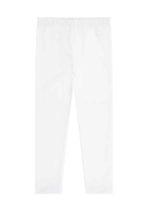 Weiße Leggings aus dehnbarem Stoff mit einem elastischen Bund und enganliegendem Schnitt. Glatte Textur ohne sichtbare Muster oder Akzente.
