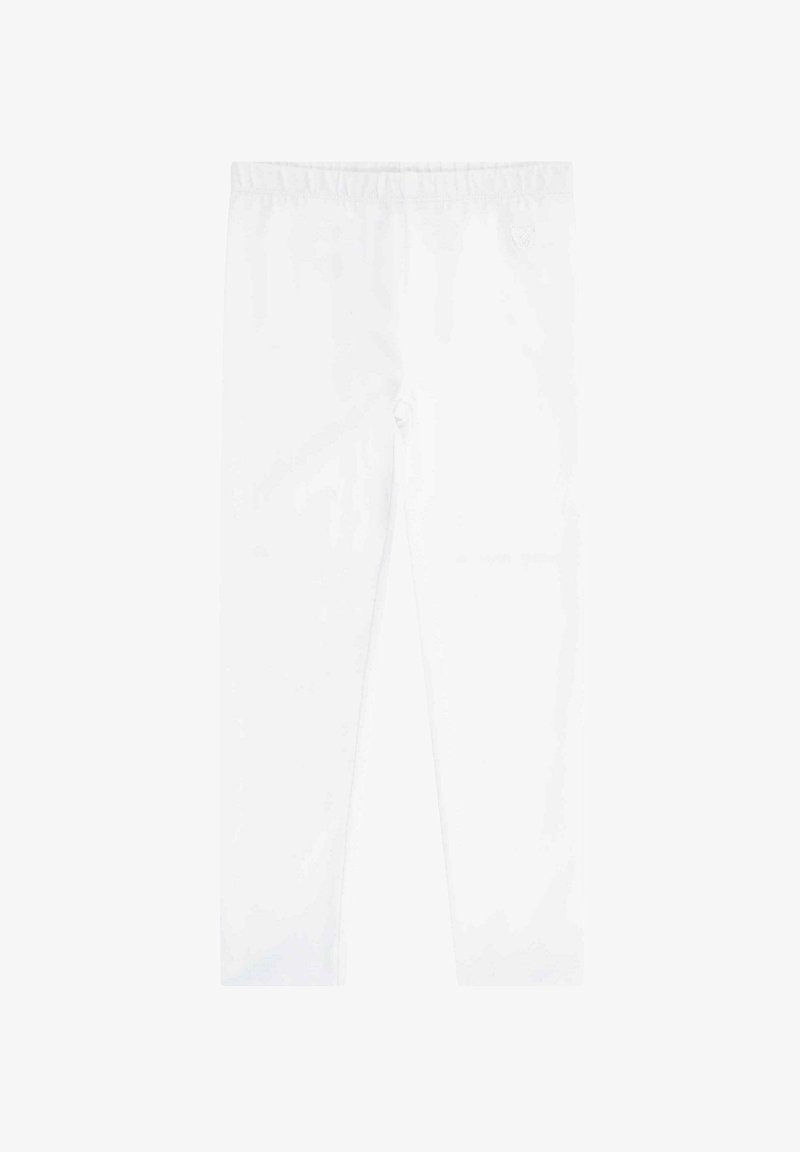 Witte leggings van rekbare stof, met een elastische tailleband en een strakke pasvorm. Soepele textuur zonder zichtbare patronen of accenten.