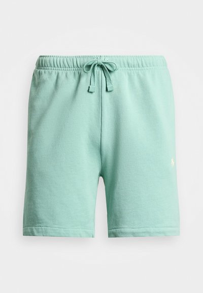 Mintgrønne bomullidrettsshorts med elastisk midje, snøring og en liten brodert logo på venstre framkant.