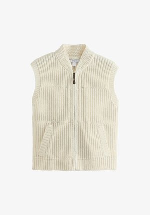 Next, KNITTED ZIP UP SLEEVELESS GILET WITH POCKETS - Bodywarmer - ecru