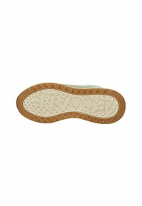 Sohle eines Schuhs aus strukturiertem Gummimaterial, cremefarben mit einer braunen Außensohle und dem deutlich geprägten "ECOALF"-Logo.