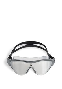 Gafas de natación con un marco de goma negra, lente transparente y una correa flexible. Cuenta con un diseño ergonómico para un ajuste seguro.