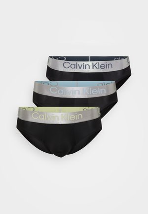 Calvin Klein herreunderbukser i sort stof med elastiske taljebånd, der har logo-detaljer i grå, lyseblå og mintgrøn.
