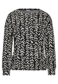 Schwarzes Langarmshirt mit einem weißen abstrakten Blattmuster, Rundhalsausschnitt und gerippten Bündchen. Hergestellt aus weichem Stoff mit lockerer Passform.