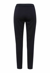Navy geklede broek met een slanke pasvorm, met een gladde textuur, standaard tailleband en een minimalistisch ontwerp, zonder zichtbare patronen of accenten.