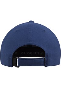 Cappellino da baseball blu navy con corona arrotondata, regolabile sul retro e in tessuto testurizzato. Presenta un logo all'interno del cappello.