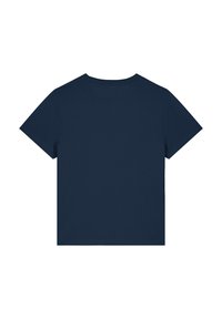 Navyblaues T-Shirt mit kurzen Ärmeln aus Baumwolle, ausgestattet mit einem klassischen Rundhalsausschnitt und einem schlichten Rücken ohne Drucke oder Verzierungen.