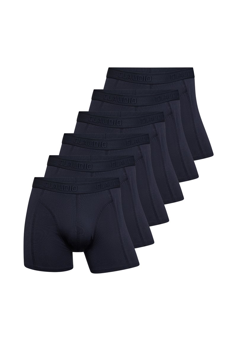 Mørkeblå herre boxer shorts med en blød elastisk talje med 'CLAUDIO' branding, lavet af et glat og strækbart materiale. Sæt af otte.