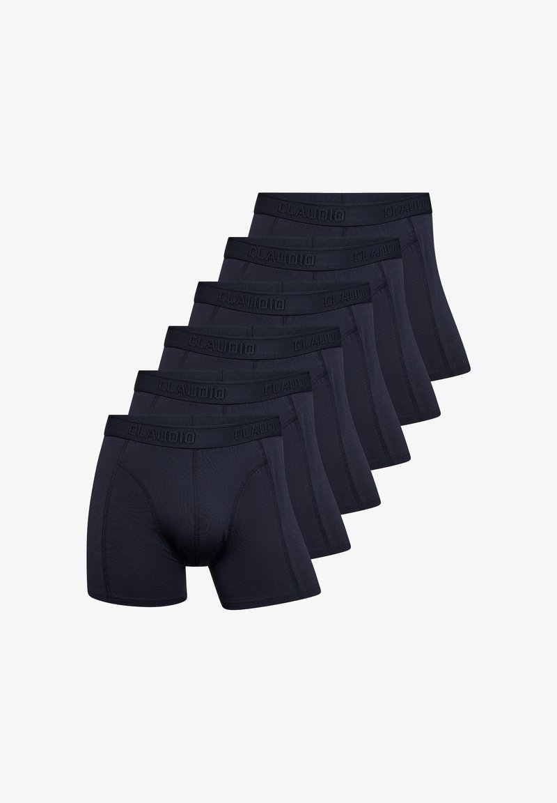 Mørkeblå herre boxer shorts med en blød elastisk talje med 'CLAUDIO' branding, lavet af et glat og strækbart materiale. Sæt af otte.