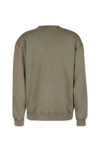 Olivgrön sweatshirt, blandning av bomull, rundad hals, ribbade ärmslut och nederkant, bakvy, slät yta med minimalistisk detaljer.