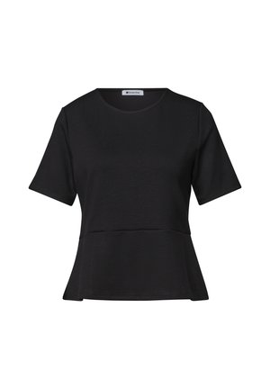 Street One, ROUND-NECK T-SHIRT WITH FLOUNCE DETAIL - T-shirt basique - black