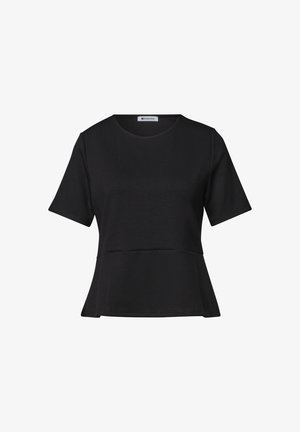 Street One, ROUND-NECK T-SHIRT WITH FLOUNCE DETAIL - T-shirt basique - black