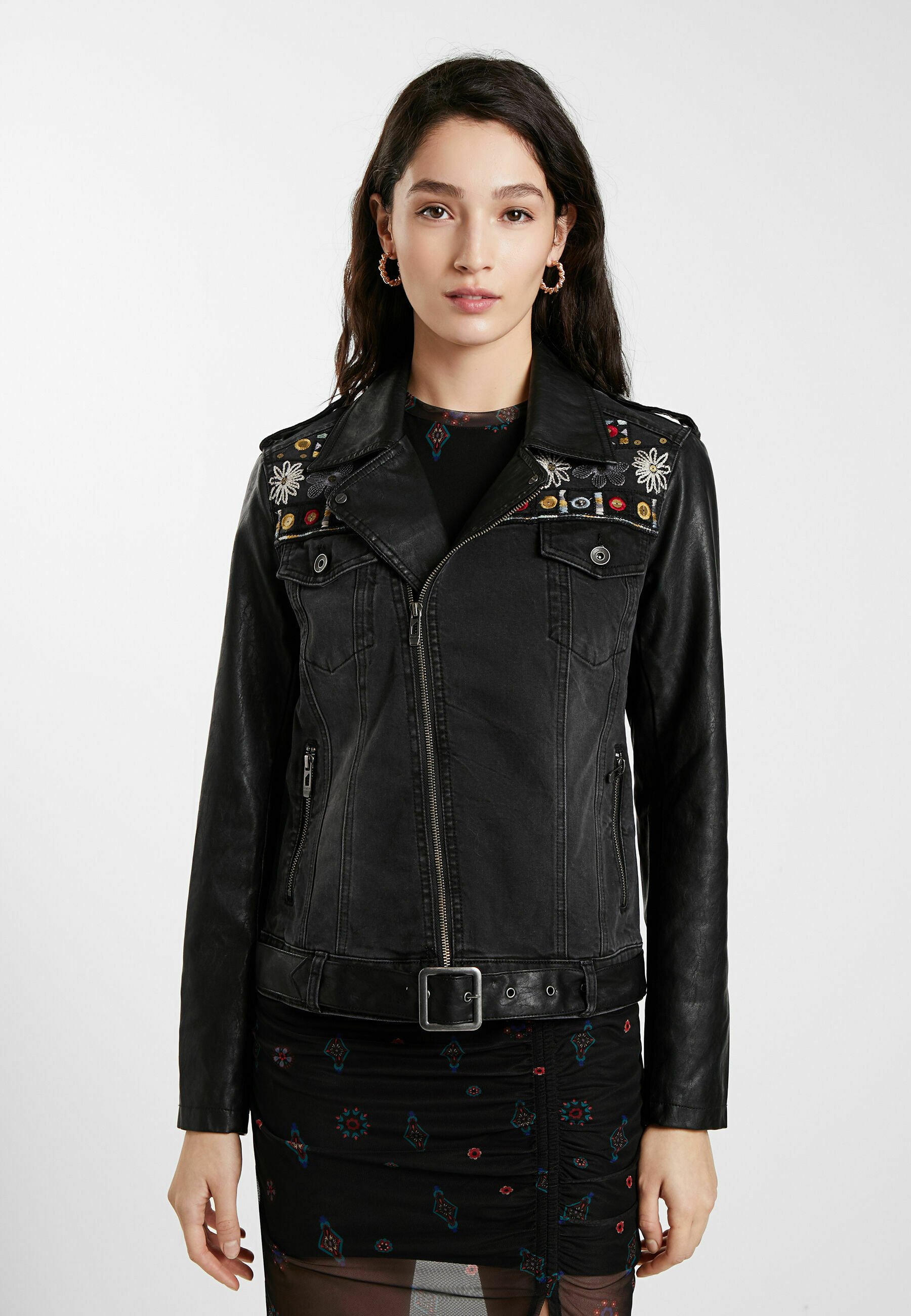 mango applique biker jacket