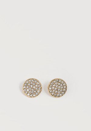 Boucles d'oreilles en or rondes serties de plusieurs petits cristaux clairs disposés en motif regroupé.