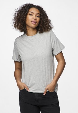Pieces PCRIA FOLD UP SOLID TEE - Paprasti marškinėliai - light grey