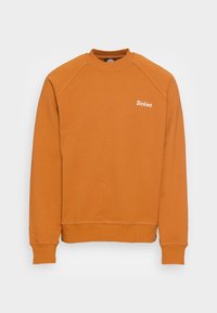 Oranžová bavlněná mikina s raglánovými rukávy, žebrovanými manžetami a kulatým výstřihem. Na hrudi je výrazné bílé logo "Dickies.".