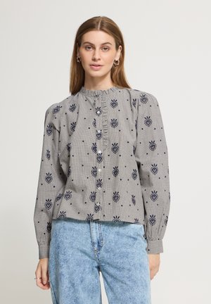 ICHI, IHELOZA SH - Blusa - birch dark blue check w emb