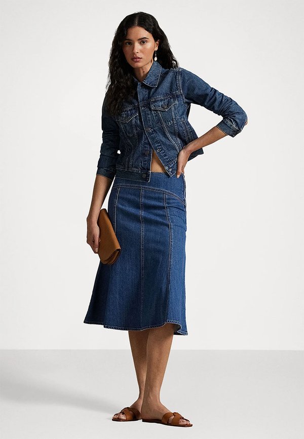 PANELED DENIM A-LINE SKIRT - Denim skirt - bostwich wash4
