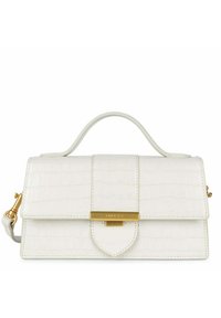 Witte faux leren handtas met een gestructureerd krokodillenpatroon, een bovenhandgreep, hardware in goudkleur en een afneembare schouderriem.