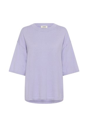 Haut lilas à manches courtes, fabriqué en tissu doux, doté d'un col rond et d'une coupe décontractée. Design simple sans motifs ni accents.