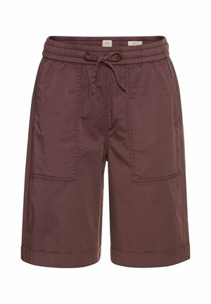Bordeaux farvede shorts med elastisk talje og snor. Har to forlommer og en rullet kant i kanten. Fremstillet af letvægtsstof.