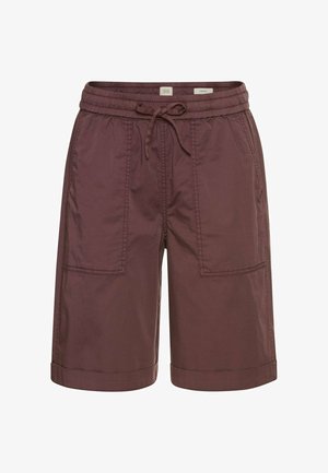 Shorts bordeaux avec une taille élastique et un cordon de serrage. Présente deux poches avant et un ourlet roulé. Fabriqué en tissu léger.