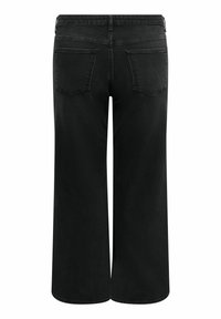 Jeans negri cu croială largă, talie înaltă, două buzunare în spate și cusături vizibile, prezentați din spate pe un fundal alb.