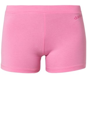 Solide rosa Damen-Tanzshorts mit engem Sitz, elastischem Bund und kleinem "danza"-Logo auf der oberen linken Seite.