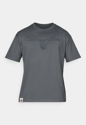 Grå kortærmet t-shirt lavet af bomuld med "Las Vegas Raiders" tekst og logo broderet på forsiden. Har en rund halsudskæring.