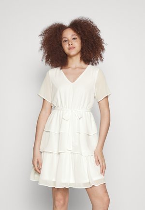 VILA VIURA V NECK SHORT LAYERED DRESS - Koktailové šaty/večierkové šaty - snow white