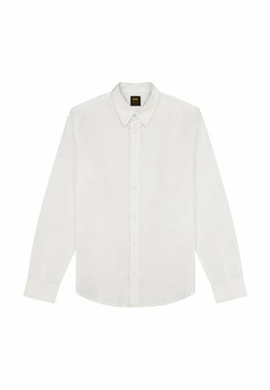 Wit overhemd met lange mouwen gemaakt van katoen. Heeft een klassieke kraag, knopen aan de voorkant en een rechte snit met knoopmanchetten. Eenvoudig ontwerp.