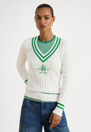 CABLE KNIT CRICKET SWEATER - Pullover - white/stem