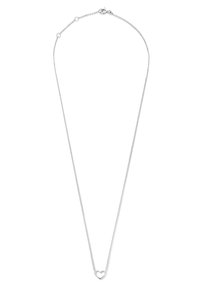 Zilveren ketting met een hartvormige hanger. De ketting is delicaat en heeft een verstelbare sluiting voor lengtedefinitie.